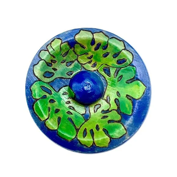 Hand-Painted Wooden Trinket Box Jar With Lid Parrot Paradise By C. Chan 2.5" H - Picture 5 of 9